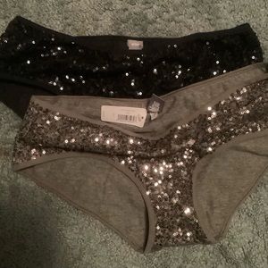 Two pairs of glitter underwear.